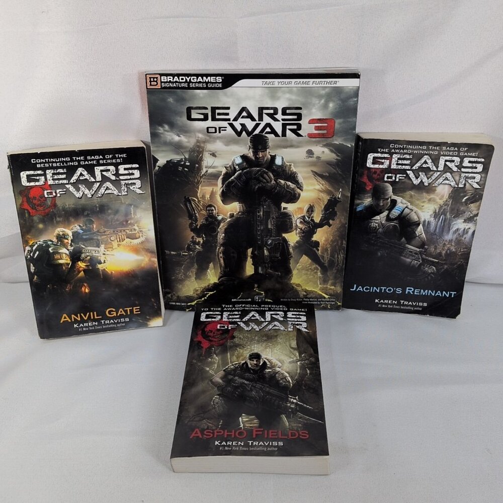 Gears of War 4 Book Lot Set Traviss 3 BradyGames Ballantine Gate Anvil First Ed.